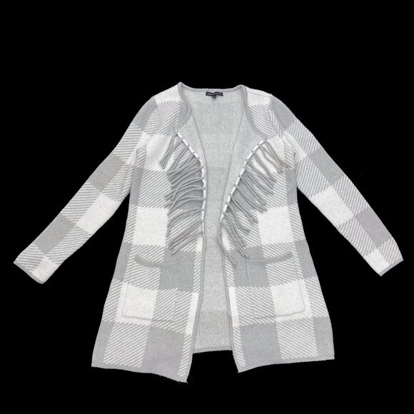 Adrienne Vittadini Open Long Cardigan Sweater Gray White Womens L - Picture 1 of 4